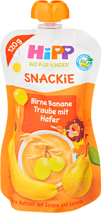 Bio gyümölcspüré, Snackie, körte banán szőlő és zabbal HiPP