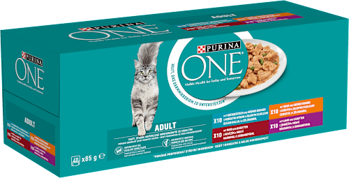 Adult kapsičky pro kočky jehněčí, mořské ryby, kuře, hovězí ve šťávě 40x85g PURINA ONE