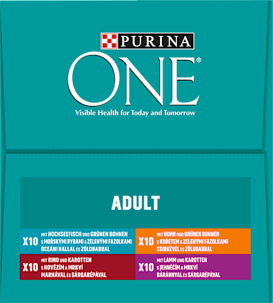 Adult kapsičky pro kočky jehněčí, mořské ryby, kuře, hovězí ve šťávě 40x85g PURINA ONE