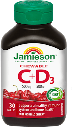 Cmúľacie tablety vitamín C + D3 Jamieson