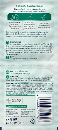 Hydratačná pleťová maska ​​s Aloe vera (2 x 8 ml) Balea