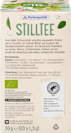 Stilltee Fenchel, Melisse, Zitronenverbene, Kümmel & Anis (20 Beutel) dmBio