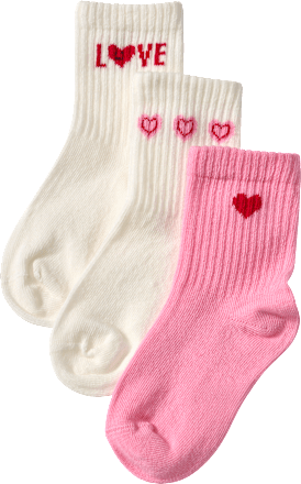 Tennissocken mit Herz-Motiven, weiß + rosa, Gr. 23/26 ALANA
