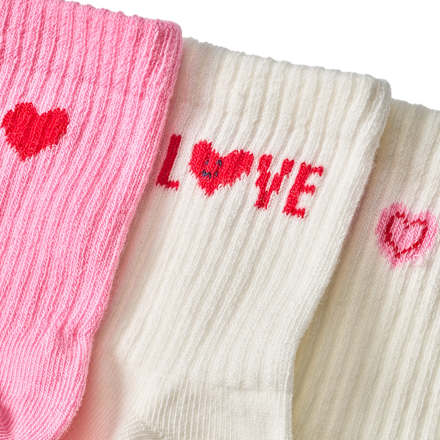 Tennissocken mit Herz-Motiven, weiß + rosa, Gr. 23/26 ALANA