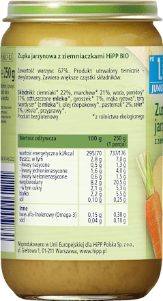 Zupka jarzynowa z ziemniaczkami BIO Junior, po 1. roku HiPP