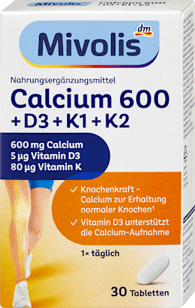 Vápník 600 + vitamín D3 + vitamín K1 + K2 Mivolis