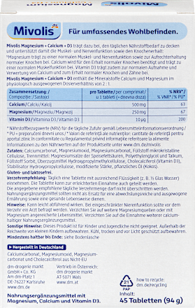Таблетки магнезий+ калций+ витамин D3, 45 броя Mivolis