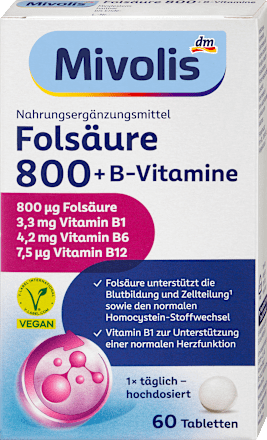 Folsäure 800 + B-Vitamine Tabletten 60 St Mivolis