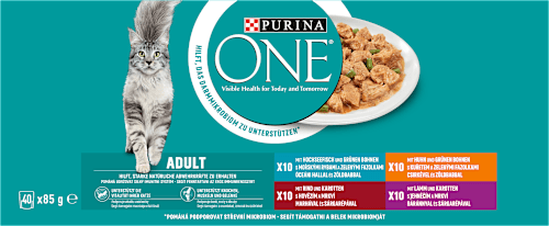 Adult kapsičky pro kočky jehněčí, mořské ryby, kuře, hovězí ve šťávě 40x85g PURINA ONE