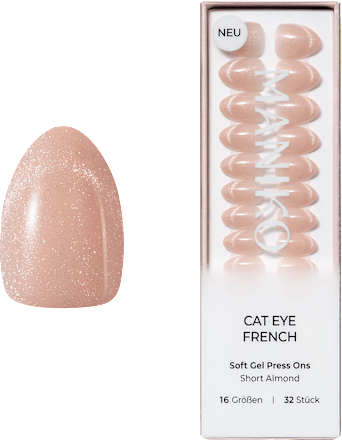 Künstliche Nägel Press Ons Short Almond Cat Eye French Maniko