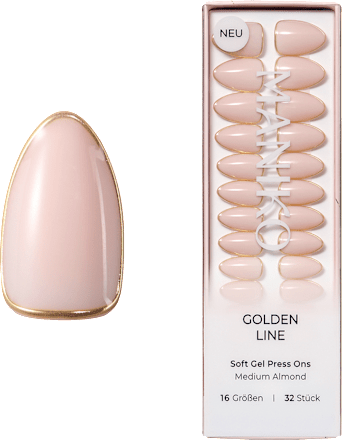Künstliche Nägel Press Ons Medium Almond Golden Line Maniko