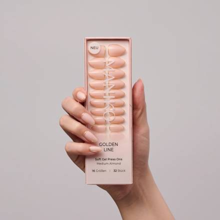 Künstliche Nägel Press Ons Medium Almond Golden Line Maniko