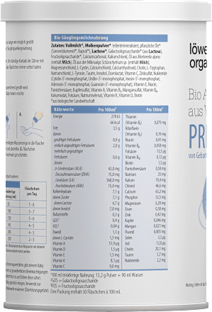 Anfangsmilch Pre auf Vollmilchbasis, von Geburt an Löwenzahn Organics