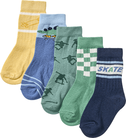 Socken mit Skate-Motiven, grün + blau + gelb, Gr. 19/22 PUSBLU