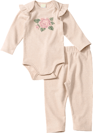 Set mit Body und Hose, beige mit Blumen-Motiv, Gr. 62/68 ALANA