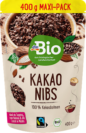 Bio fermentirani in praženi koščki kakava, MAXI pakiranje dmBio