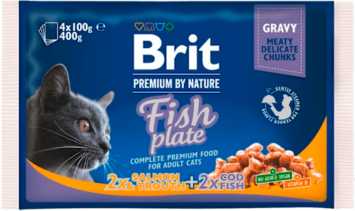Premium kapsičky pro kočky s rybím masem mix 4x100g, Multipack Brit