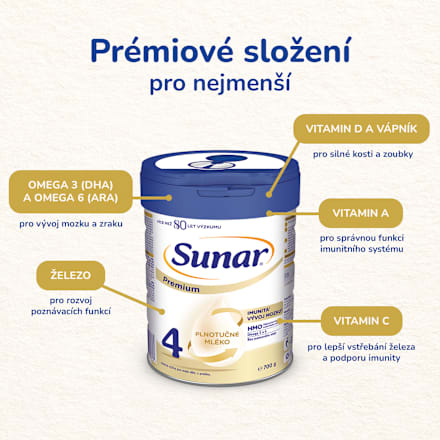 pokračovací mléčná kojenecká výživa Premium HMO 4, 24m Sunar