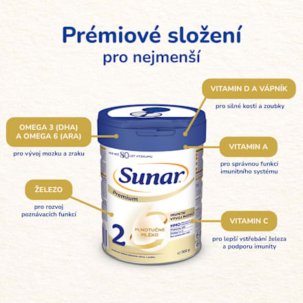 pokračovací mléčná kojenecká výživa Premium HMO 2,  6m Sunar