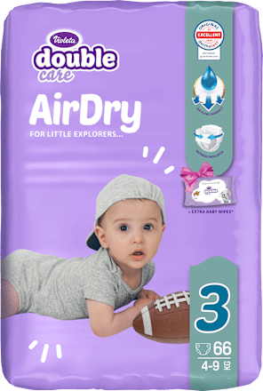 double care AirDry pelene 3 midi (4 – 9 kg) + vlažne maramice 40 kom. Violeta