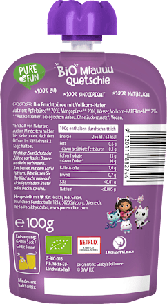Quetschie Bio Miauuu Apfel, Mango und Vollkorn-Hafer ab 12 Monaten PURE & FUN