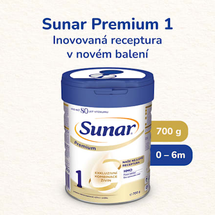 počáteční mléčná kojenecká výživa Premium HMO 1, 0m Sunar