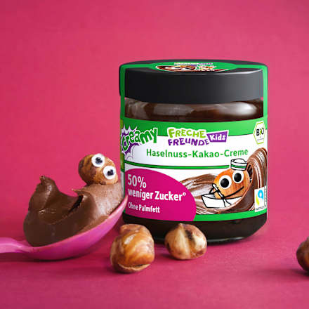 Kindersnack Brotaufstrich Haselnuss-Kakao-Creme Datteln, ab 3 Jahren Freche Freunde