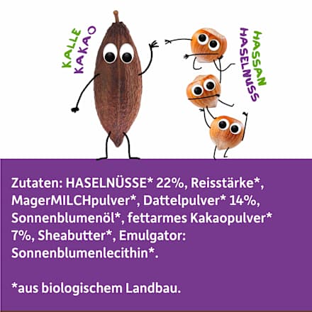 Kindersnack Brotaufstrich Haselnuss-Kakao-Creme Datteln, ab 3 Jahren Freche Freunde