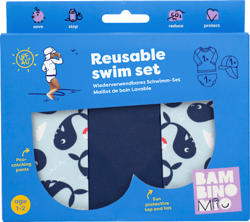 Wiederverwendbares Schwimm-Set Wal 1-2 Jahre Bambino Mio