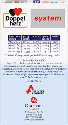 Doppelherz system Magnesium 500 Depot + B-Vitamine Tabletten 60 St Doppelherz
