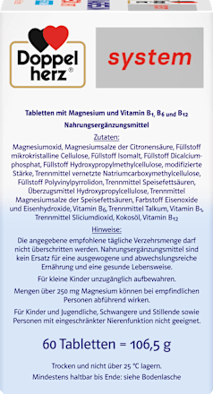 Doppelherz system Magnesium 500 Depot + B-Vitamine Tabletten 60 St Doppelherz