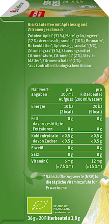 Kräutertee, Stoffwechsel Talent mit Zitrone, Apfelessig und Ingwer (20 Beutel) Bad Heilbrunner
