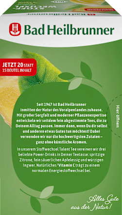 Kräutertee, Stoffwechsel Talent mit Zitrone, Apfelessig und Ingwer (20 Beutel) Bad Heilbrunner