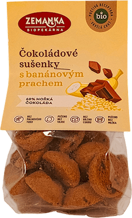 bio sušenky s čokoládou a banánovým prachem Biopekárna Zemanka
