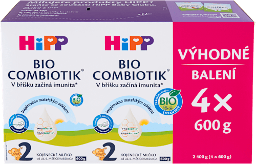 BIO pokračovací mléčná kojenecká výživa 2 Combiotik 6m, 4x600 g HiPP