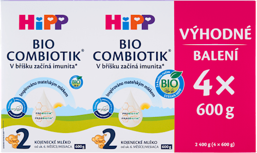 BIO pokračovací mléčná kojenecká výživa 2 Combiotik 6m, 4x600 g HiPP