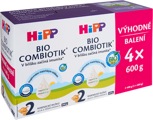 BIO pokračovací mléčná kojenecká výživa 2 Combiotik 6m, 4x600 g HiPP
