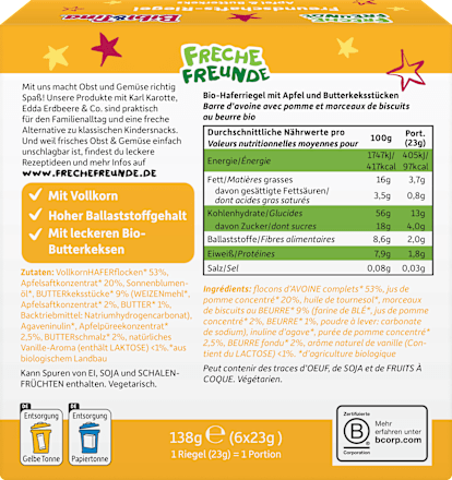 Frucht-Getreide-Riegel Bibi&Tina Apfel & Butterkeks (6x23 g) ab 3 Jahren Freche Freunde