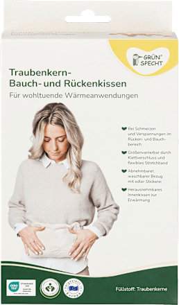 Traubenkern-Bauch- und Rückenkissen Grünspecht