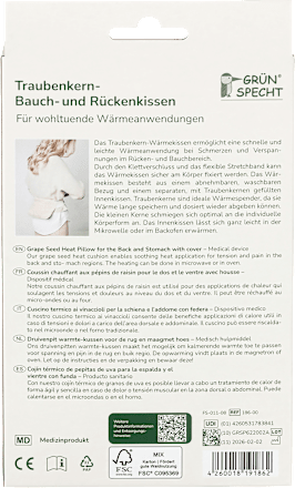 Traubenkern-Bauch- und Rückenkissen Grünspecht