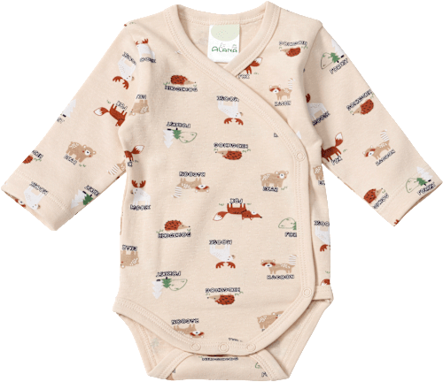 Wickelbody Langarm mit Waldtier-Muster, beige, Gr. 46/48 ALANA