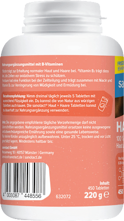 Haut + Haare Bierhefe Tabletten 450 St sanotact