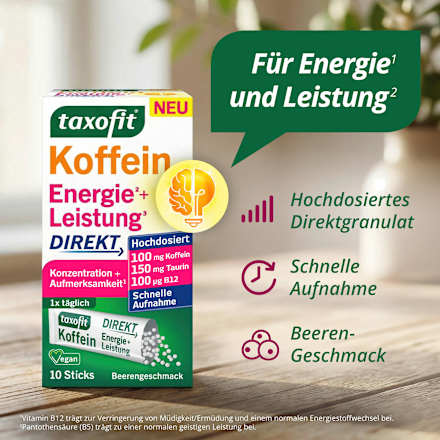 Koffein Energie + Leistung Direkt Sticks 10 St taxofit