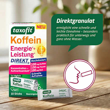 Koffein Energie + Leistung Direkt Sticks 10 St taxofit
