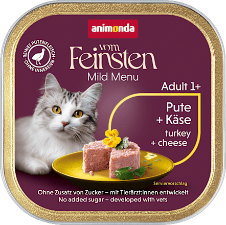 Nassfutter Katze mit Pute & Käse, mildes Menü animonda VOM FEINSTEN