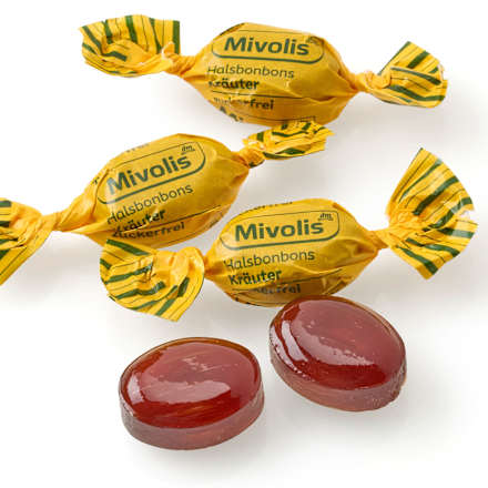 Halsbonbons mit Süßungsmitteln und Kräuterextrakt Mivolis