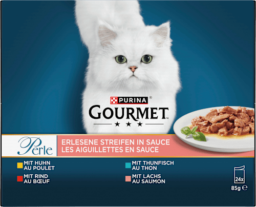 Nassfutter Katze Perle Erlesene Streifen in Sauce Fisch-, Geflügel und Fleischvariation Purina Gourmet