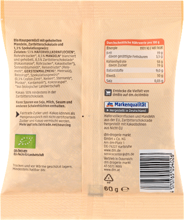 Knuspermüsli Spekulatius Crunchy mit Zartbitterschokolade dmBio