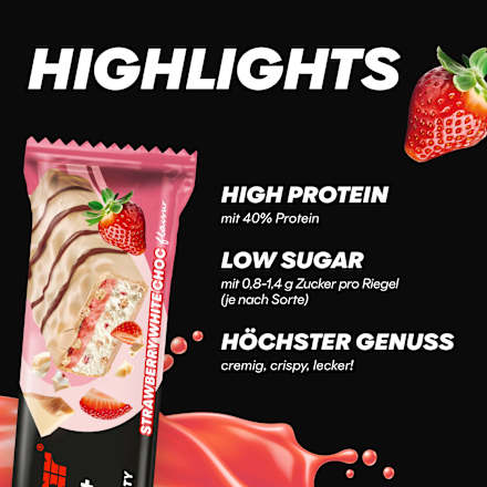 Proteinriegel 40 % + Crisp Strawberry White Choc PowerBar