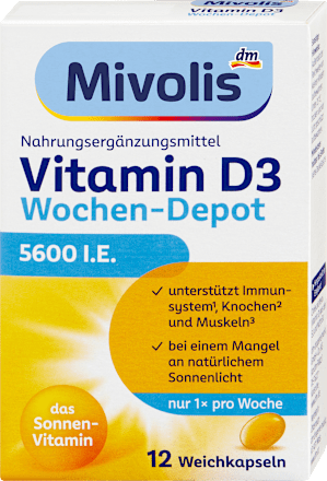 Vitamin D3 5600 I.E. Wochen-Depot Weichkapseln 12 St Mivolis